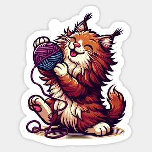 Cat and knitting kawaii cat with yarn ball Sticker